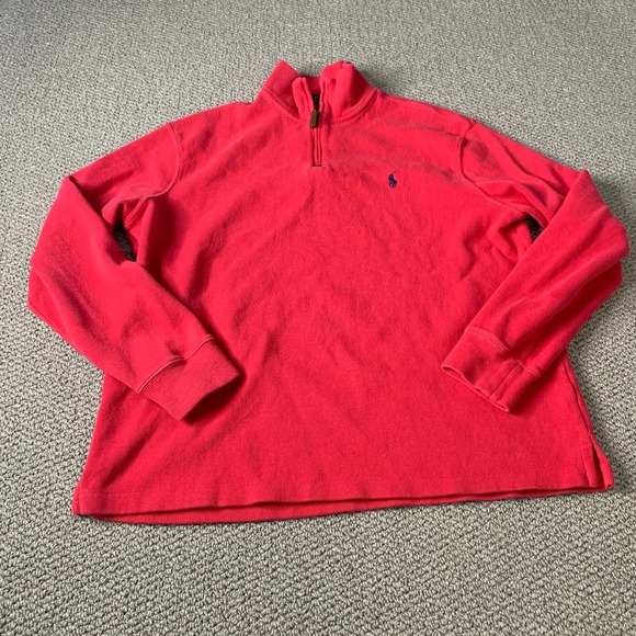 Polo Ralph Lauren Mens‎ Sweater Size Large Red Long Sleeves 1/4 Zip Pullover - Picture 1 of 11